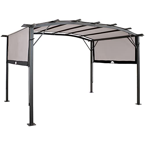 Sunnydaze Decor 9 X 12 FT Outdoor Arched Pergola With Retractable Canopy Gray