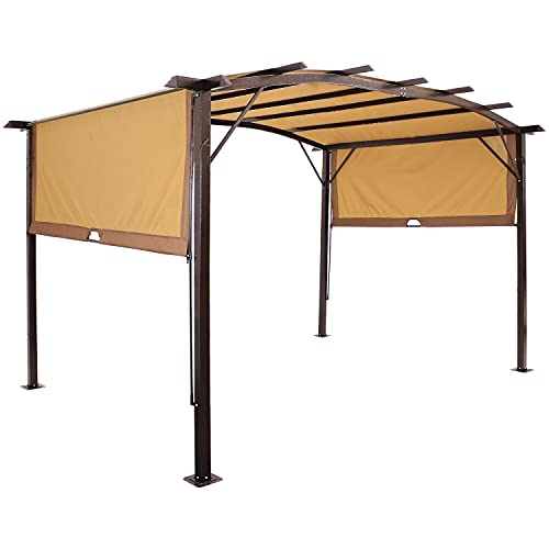 Sunnydaze Decor 9x12 Ft Outdoor Pergola With Retractable Canopy Tan