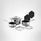 HexClad Hybrid Nonstick 6-Piece Pot Set with 2 Silicone Trivets, 2, 3, and 8-Quart Pots with Tempered Glass Lids, Stay-Cool Handles, Dishwasher-Friendly, Induction Ready, Compatible with All Cooktops