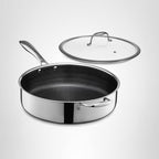 HexClad Hybrid Nonstick 5.5-Quart Deep Sauté Pan with Tempered Glass Lid, Stay-Cool Handle, Dishwasher-Friendly, Oven-Safe Up to 900°F, Induction Ready, Compatible with All Cooktops