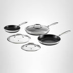 HexClad Hybrid Nonstick 6-Piece Fry Pan Set, 8, 10, and 12-Inch Frying Pans with Tempered Glass Lids, Stay-Cool Handles, Dishwasher-Friendly, Induction Ready, Compatible with All Cooktops