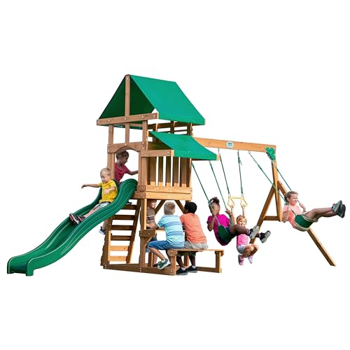 Backyard Discovery Belmont Cedar Wood Swing Set Wave Slide