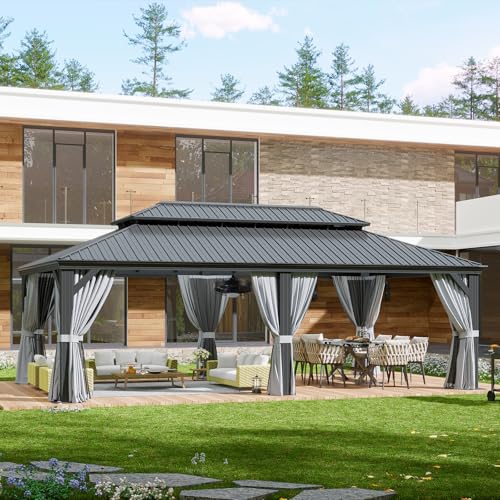 Aoxun Aluminum Hardtop Gazebo With Drainage System Gray