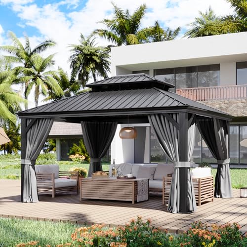 Aoxun Aluminum Hardtop Gazebo With Drainage System Gray