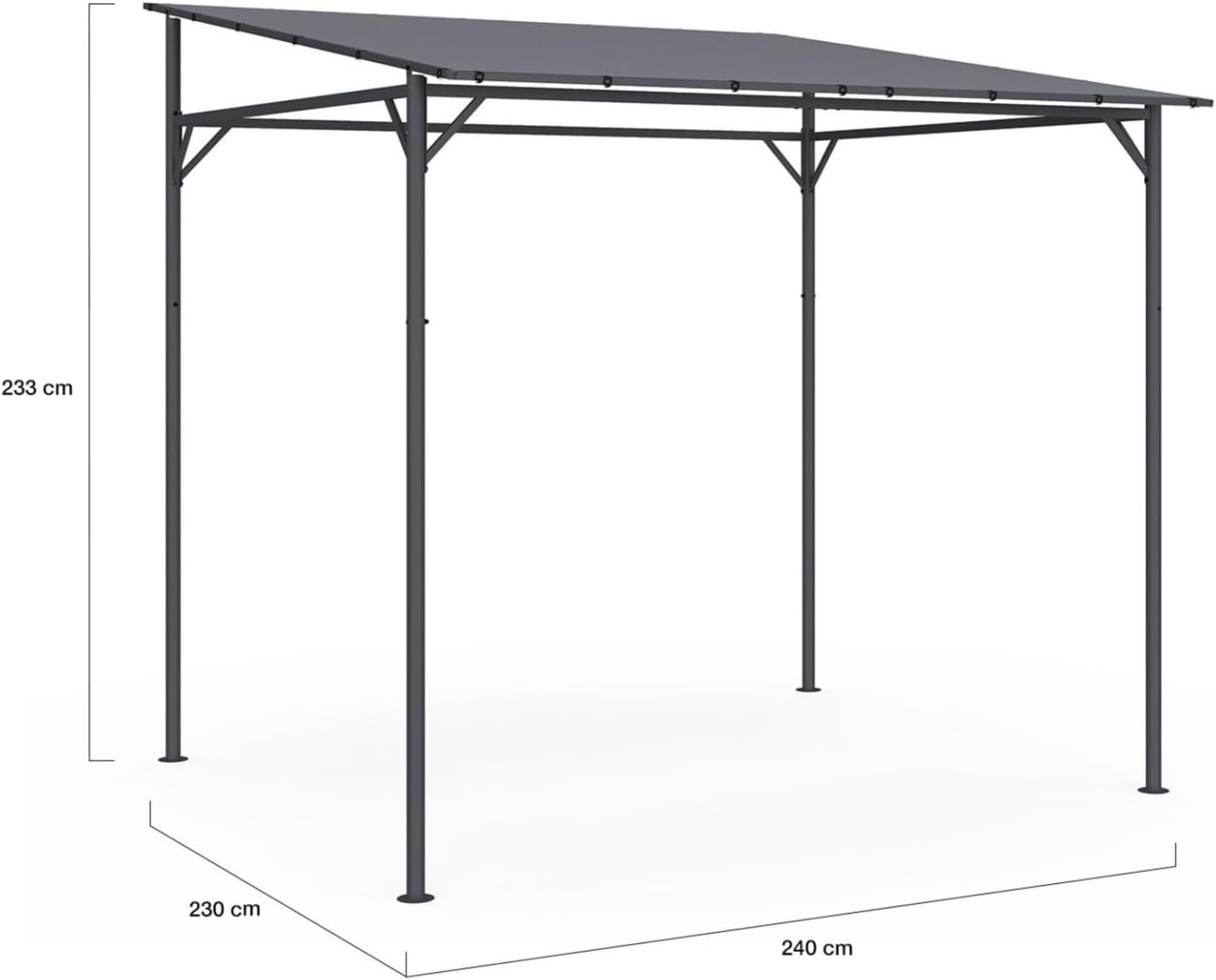 IDMarket Attached Pergola 4 Legs 2.3 x 2.4 m Steel Waterproof Grey