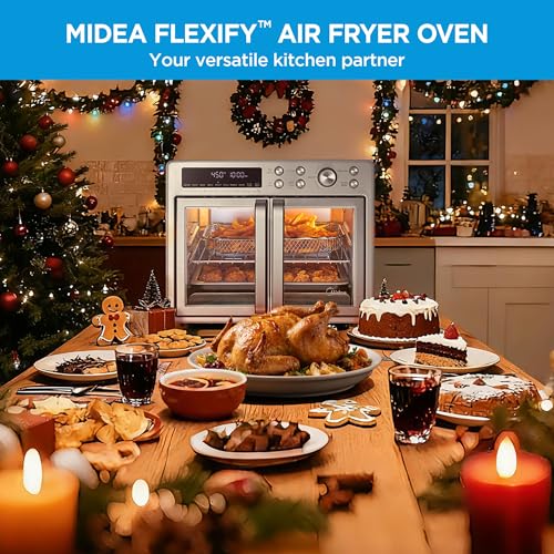 Midea Flexify French Door Toaster Oven Air Fryer Combo, 26.4 QT, Extra Large Air Fryer Countertop Oven 10-in-1 Combo, 25% Faster Cooking and 90% Less Oil, Stainless Steel