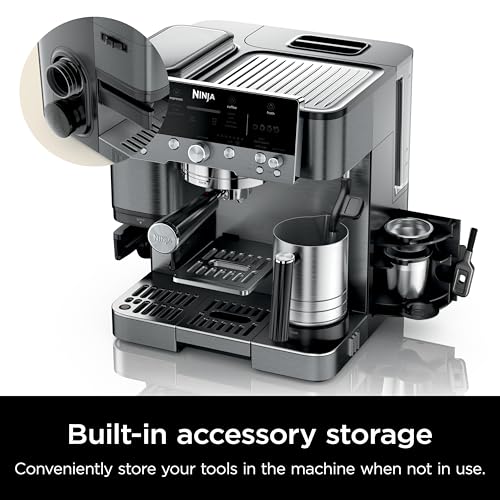 Ninja Luxe Cafe Premier Series, Espresso Machine, Drip Coffee, Rapid Cold Brew, Integrated Grinder, Hands-Free Frother, with Knock Box, Water Filter, Cleaning Tablets, Descaler, ES601GM
