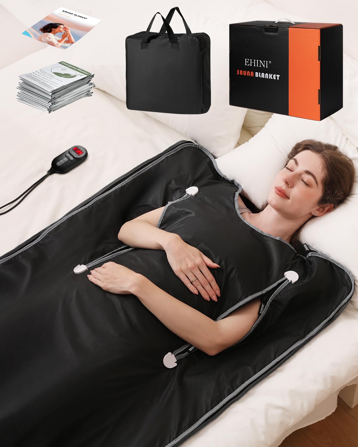 EHINI Infrared Sauna Blanket for Home Use, Portable Design for Relaxation and Detoxification Highest 176℉, 20-60 Minutes Timer, 6 ft x 2.65 ft (Black)