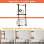 Lengfkus Modern Towel Rack for Rolled Towels,Towel Rack for Bathroom,Wall Mounted Bathroom Organizer Storage,Metal Towel Holders with Wooden Shelf,11" L x 5.5" W x 30" H,Black