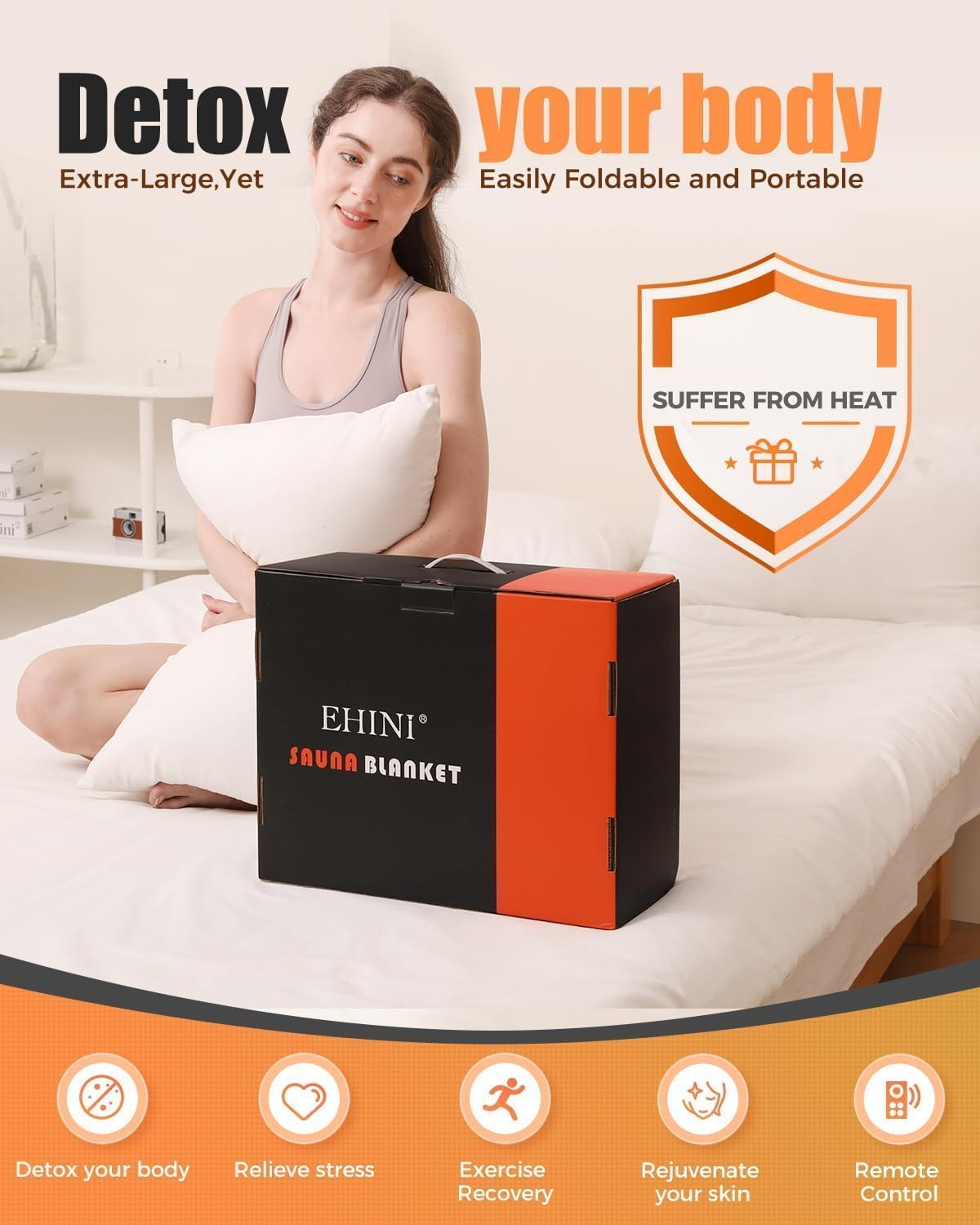 EHINI Infrared Sauna Blanket for Home Use, Portable Design for Relaxation and Detoxification Highest 176℉, 20-60 Minutes Timer, 6 ft x 2.65 ft (Black)