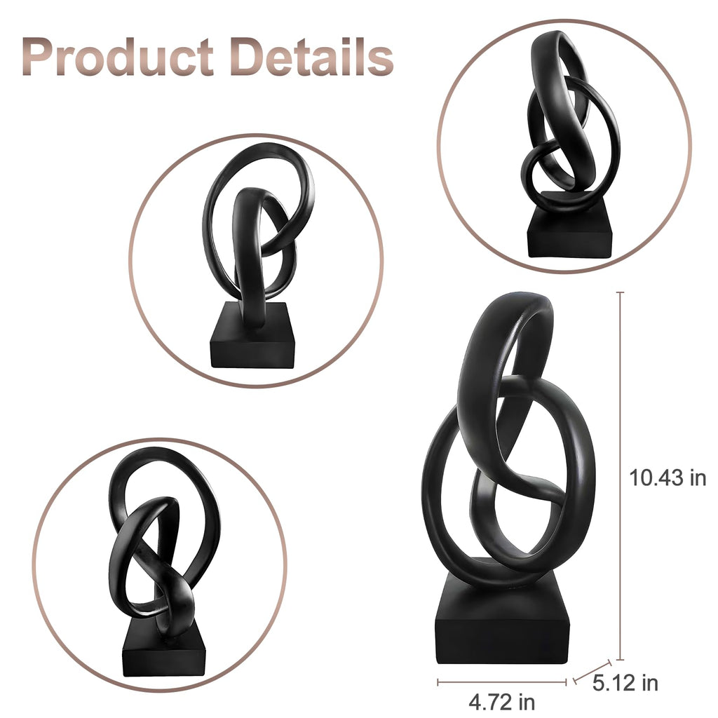 aboxoo Black Knot Decor Mobius Knot Statue, Abstract Statues, Coffee Table Decor for Living Room, Office, Modern Desk Decor