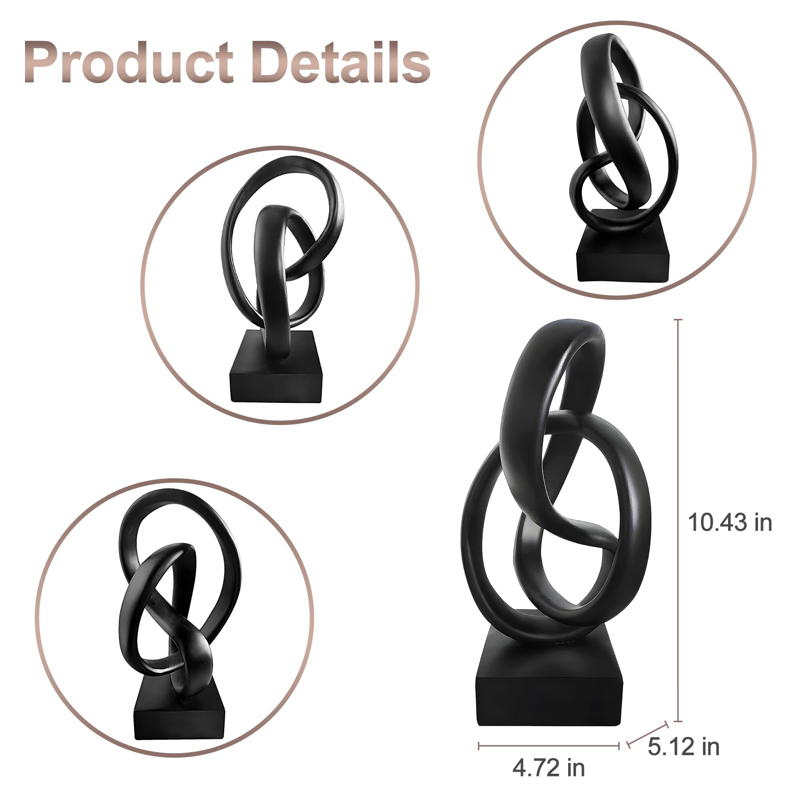 aboxoo Black Knot Decor Mobius Knot Statue, Abstract Statues, Coffee Table Decor for Living Room, Office, Modern Desk Decor
