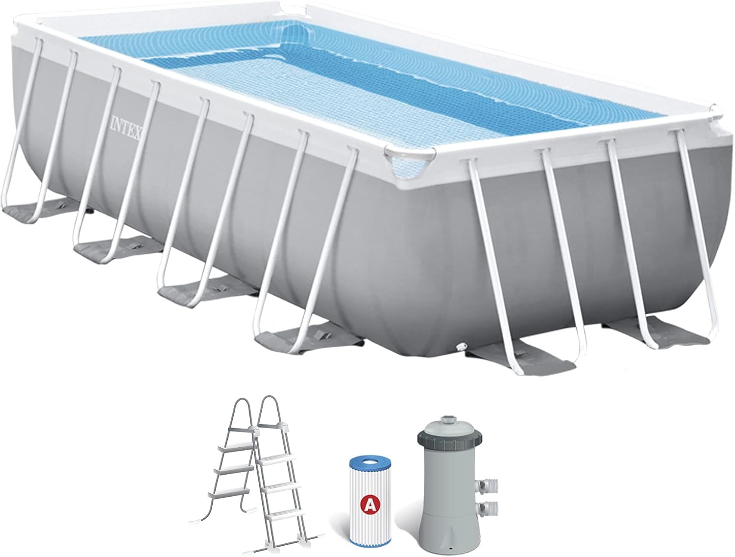 Intex Prism Frame Rectangular Above Ground Pool Set 13ft x 6.6ft x 3.3ft Gray