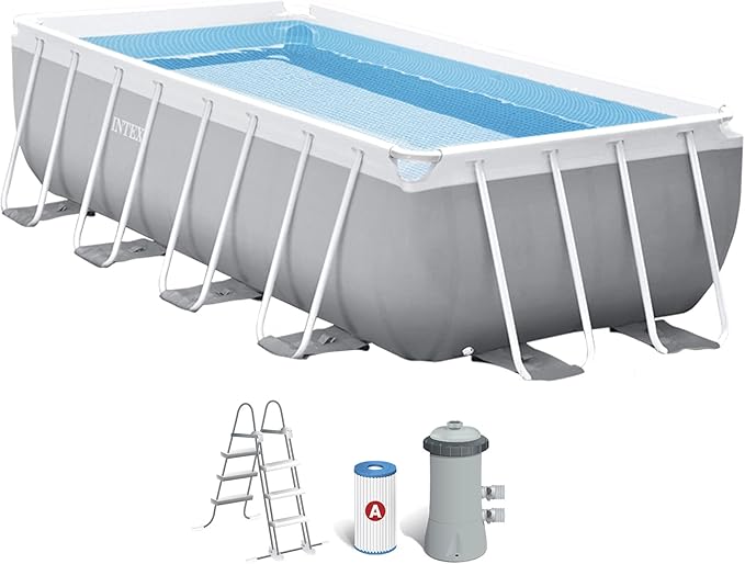 Intex Prism Frame Rectangular Above Ground Pool Set 13ft x 6.6ft x 3.3ft Gray