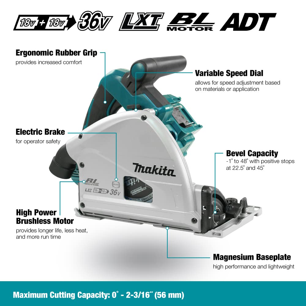 Makita DSP600ZJ (36V) Twin 18V Li-Ion LXT Brushless 165mm Plunge Cut Saw Supplied In A Makpac Case - Batteries And Charger Not Included