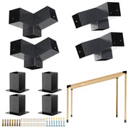 Grehitk Pergola Kit, Slanted Roof Pergola Bracket, 3-Way Brackets with Post Base Kit, Log Cabin Outdoor 4"x 4" (Actual 3.5" X 3.5") Lumber