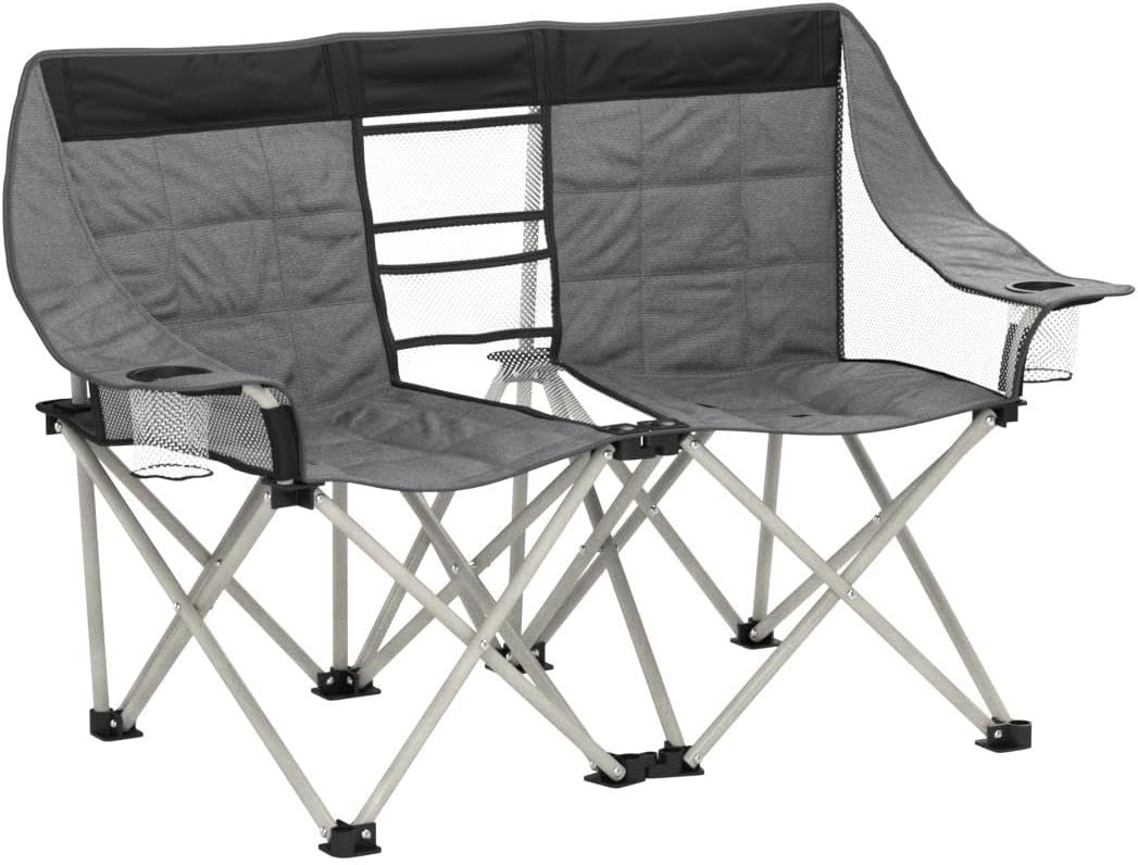 EasyGo Product Double Love Seat Oversized Camping Chair Black Grey