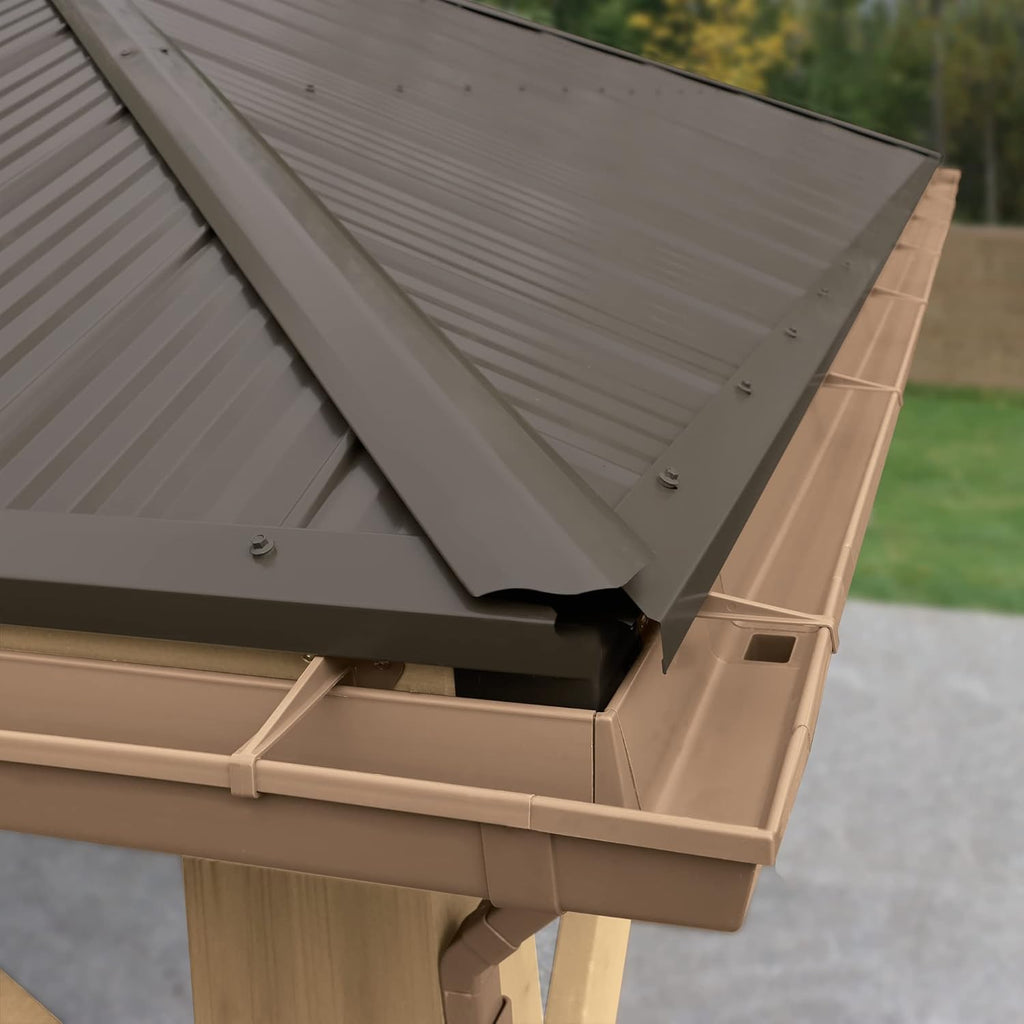 Yardistry Meridian Gazebo Rain Gutter Kit 4 Down Spouts Brown