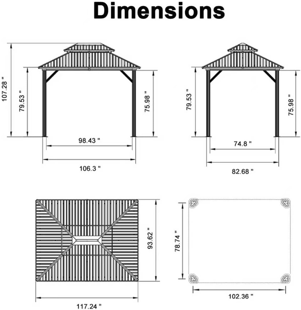 PURPLE LEAF 8 X 10 Ft Hardtop Gazebo LED Bronze
