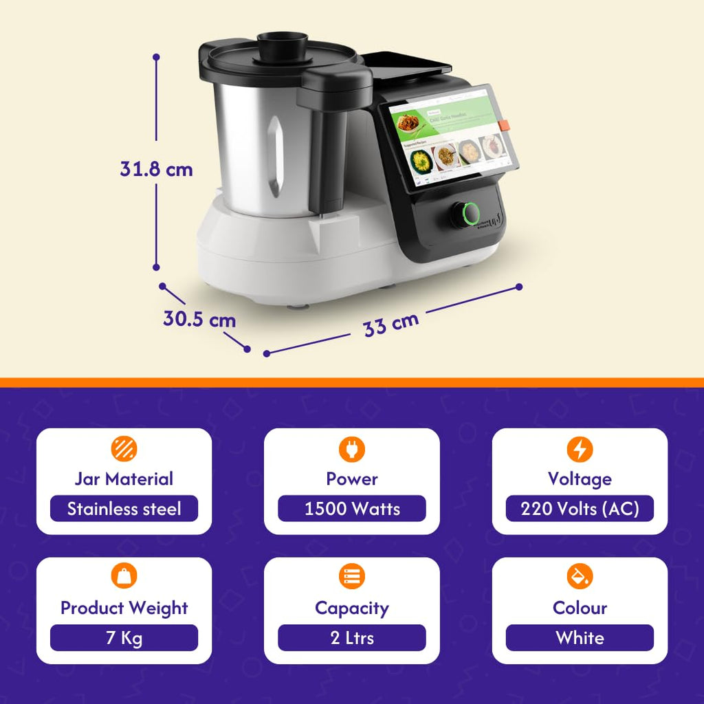upliance Smart Cooking Companion | Cooks 750+ Recipes: Pav Bhaji, Pasta, Soup, Kadhai Paneer & More | 10 Preparation Modes | AI-Powered | Built-In Weighing Scale | Phone App | WiFi