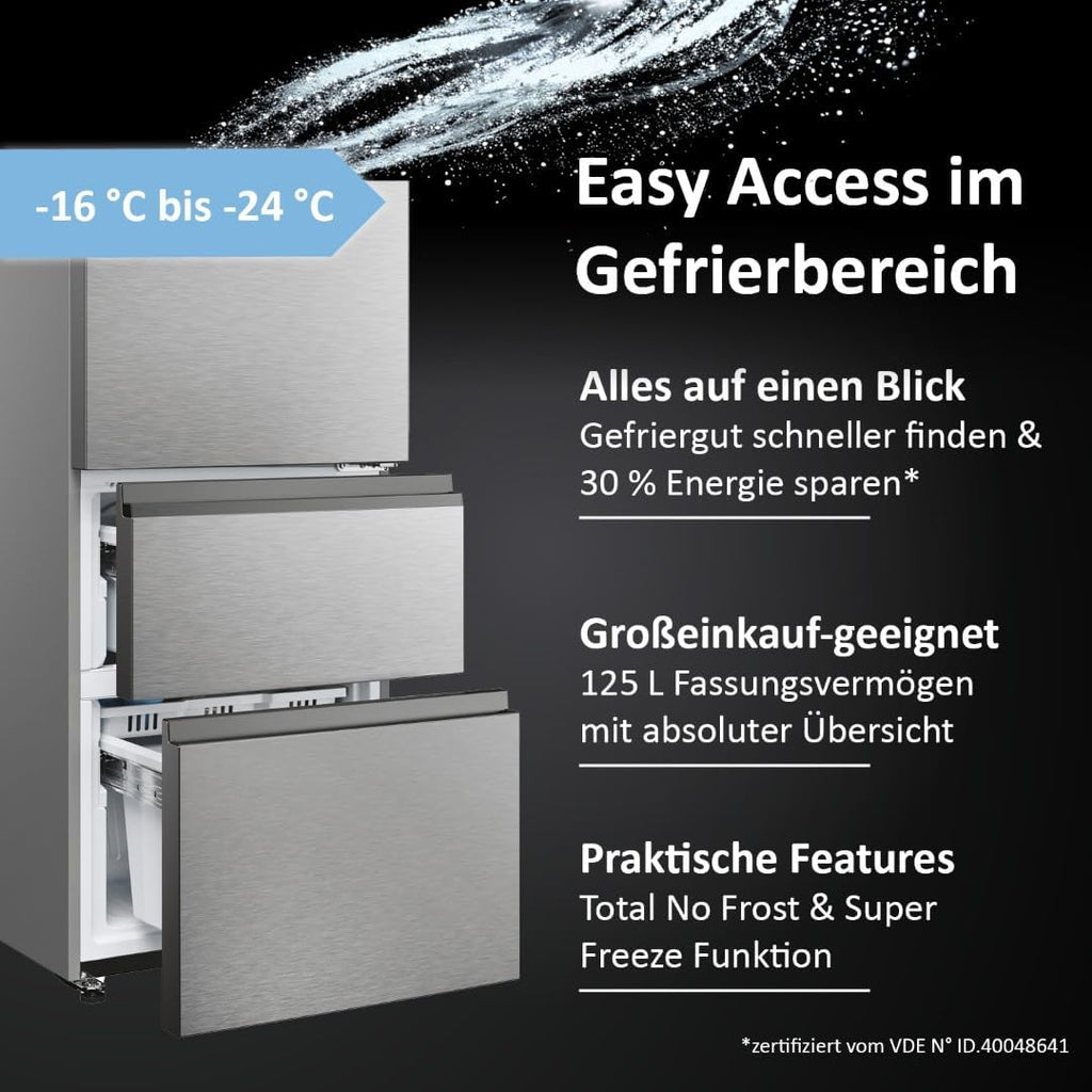 Haier Kühl Gefrierkombination 3D 60 SERIE 5 HTW5618DNMG I 1,85m, No Frost I Ergonomische Gefrierschubladen I Kühlschrank mit Gefrierfach freistehend, Fassungsvermögen 360L I Wi-Fi, smarte Kühlfächer