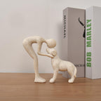 FriyGardcn Dog Sculpture Home Decor Cute Man and Dog Statue Decoration for Office、Living Room、Bedroom、Home， Memory Gifts for Pet Lovers (Sandstone)