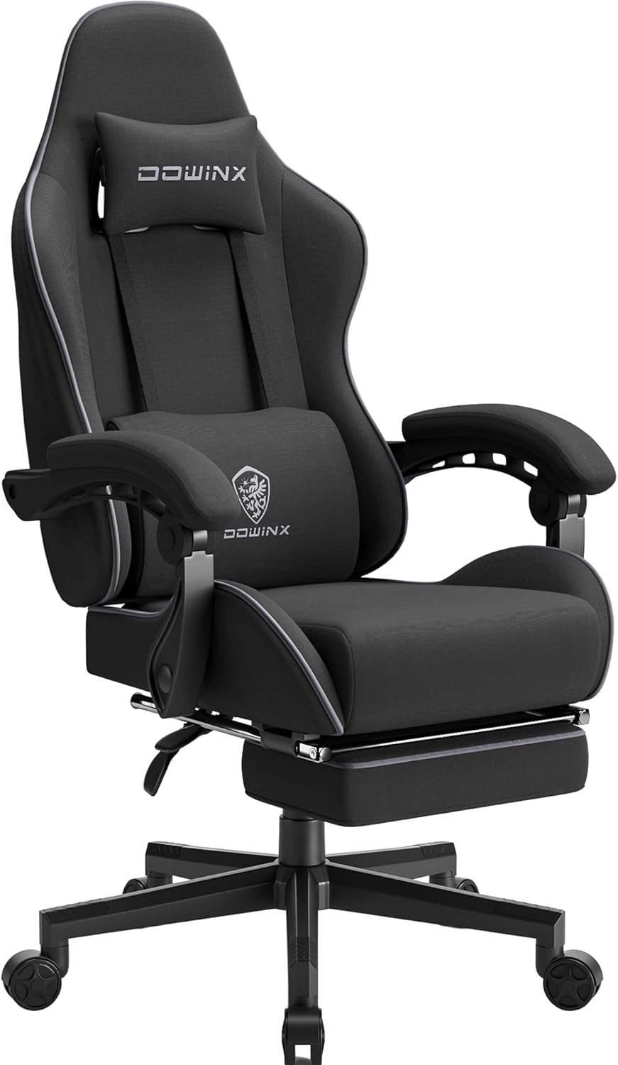 Dowinx Gaming Chair with Pocket Spring Cushion Massage Ergonomic Footrest Black