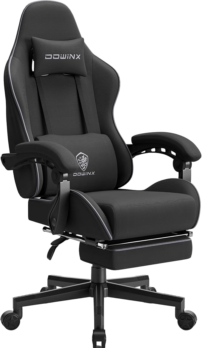 Dowinx Gaming Chair with Pocket Spring Cushion Massage Ergonomic Footrest Black