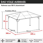 BRAST® Alu Pavillon Summerdream | viele Modelle & Farben | Größen 3x3m 3x4m | Moskitonetz + LEDs | TÜV geprüft | wasserdicht | UV-Schutz | festes Dach | 3x4m Beige LEDs