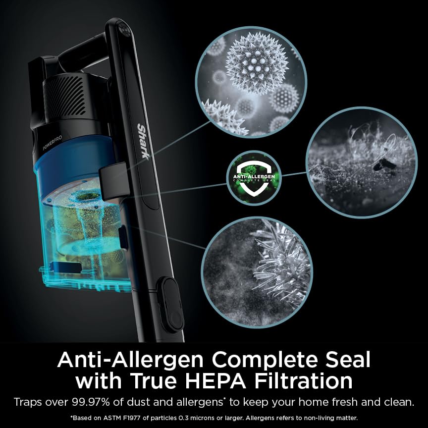 Shark PowerPro Reveal Plus Cordless Vacuum, FloorDetect & Dirt-Reveal Technology, HEPA Filter, Carpet & Hard Floor, Rechargeable, Charcoal, IZ376H