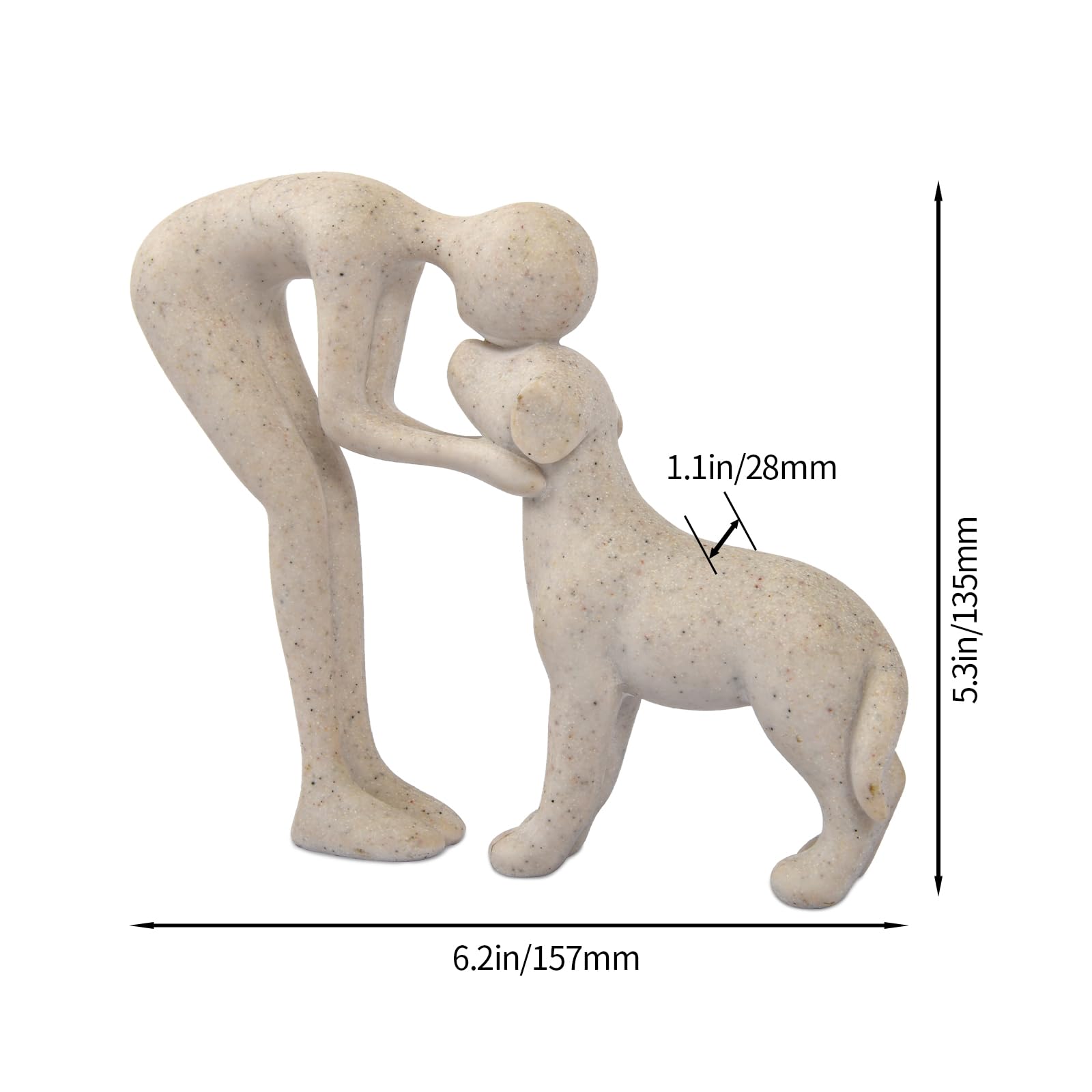FriyGardcn Dog Sculpture Home Decor Cute Man and Dog Statue Decoration for Office、Living Room、Bedroom、Home， Memory Gifts for Pet Lovers (Sandstone)