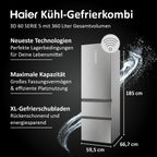 Haier Kühl Gefrierkombination 3D 60 SERIE 5 HTW5618DNMG I 1,85m, No Frost I Ergonomische Gefrierschubladen I Kühlschrank mit Gefrierfach freistehend, Fassungsvermögen 360L I Wi-Fi, smarte Kühlfächer
