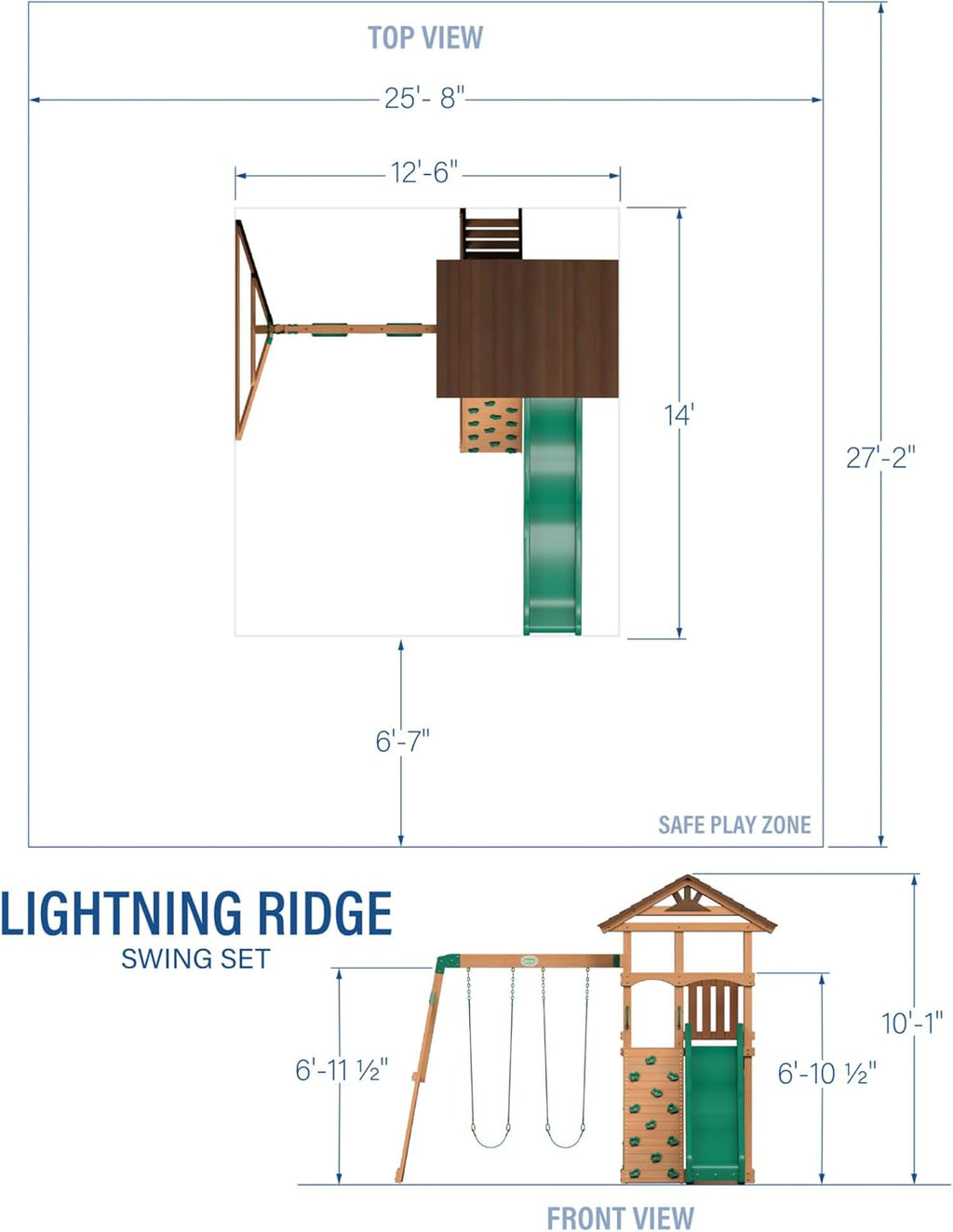 Backyard Discovery Lightning Ridge Cedar Wood Swing Set 10ft Wave Slide