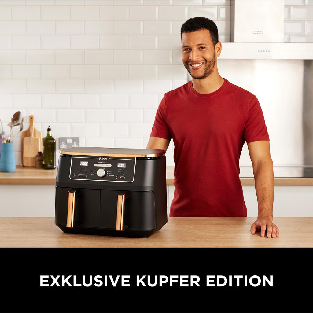 Ninja Foodi MAX Dual Zone Heißluftfritteuse [AF400EUCP] Amazon Exclusive, ‎2470 Watt , 9,5 L, 2 Heißluft-Frittierfächer, 6 Funktionen, 27 x 41.5 x 32.5 cm, Kupfer/Schwarz
