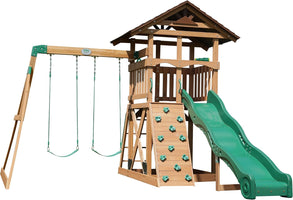 Backyard Discovery Lightning Ridge Cedar Wood Swing Set 10ft Wave Slide