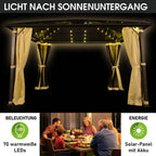 BRAST® Alu Pavillon Summerdream | viele Modelle & Farben | Größen 3x3m 3x4m | Moskitonetz + LEDs | TÜV geprüft | wasserdicht | UV-Schutz | festes Dach | 3x4m Beige LEDs