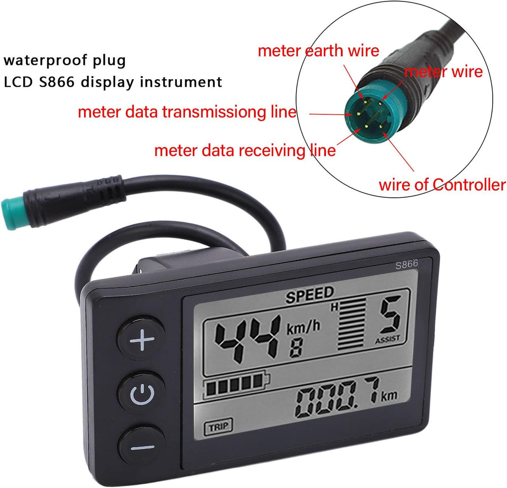 Luatoxry S866 LCD Bike Display Screen 5 Pin 24V 36V 48V
