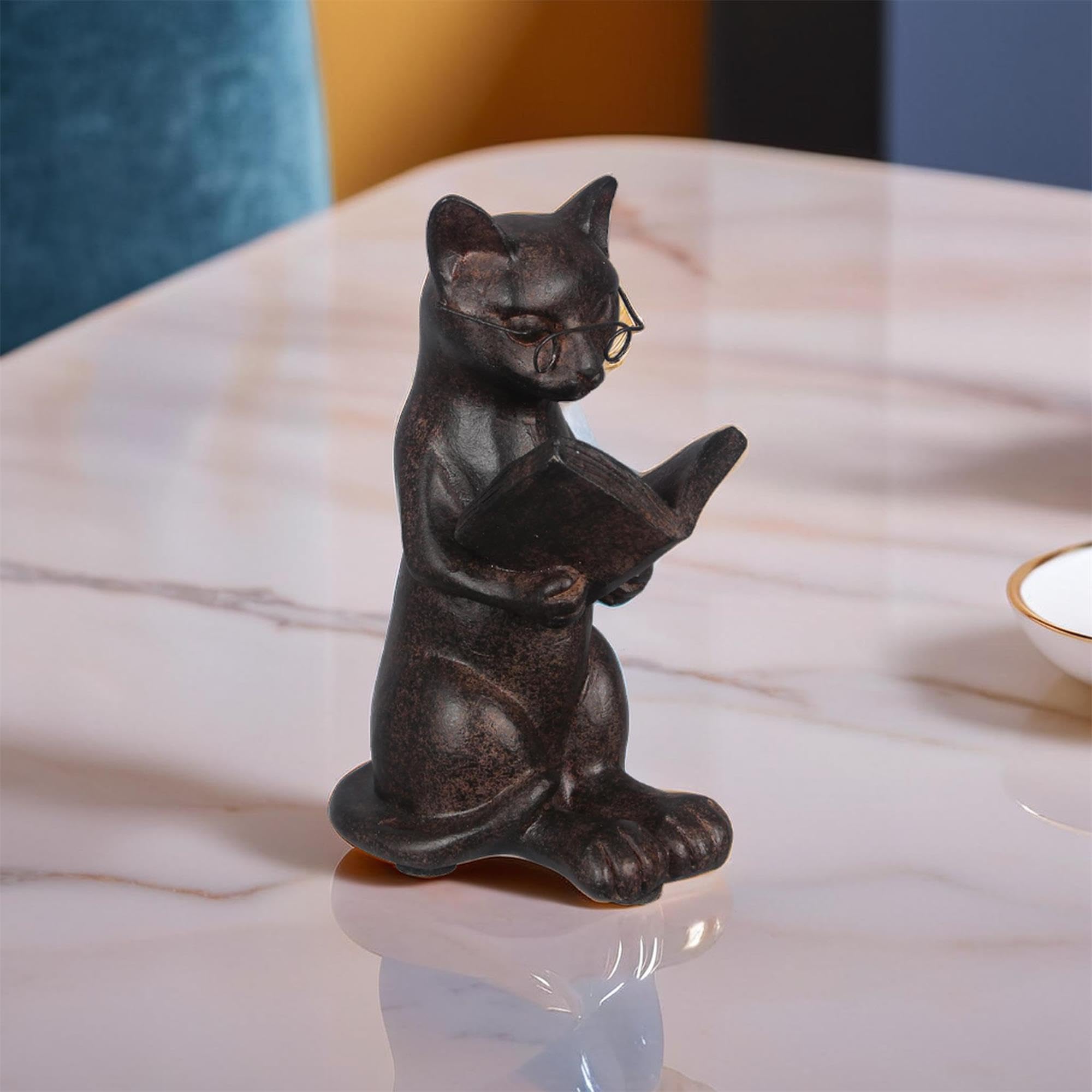 Young's Inc. Cat Figurine - Cute Cat Statue - Whimsical Cat Decor for Cat Lovers - Cat Collectibles and Meditation Decor - Cat with Eye Glasses - 4'' L X 3'' W X 5'' H