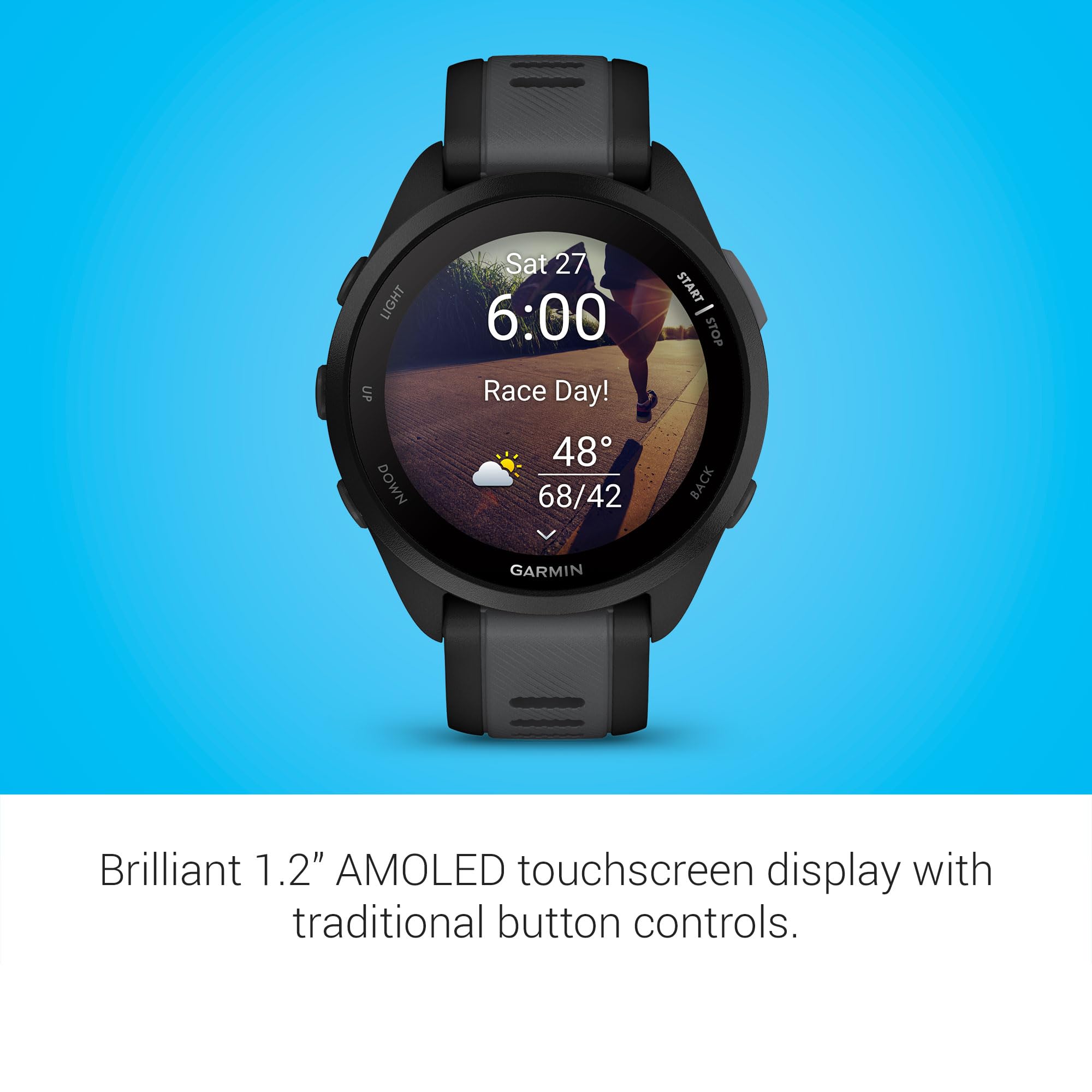 Garmin Forerunner 165, Running Smartwatch, Colorful AMOLED Display, Training Metrics and Recovery Insights, Black
