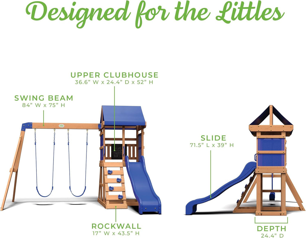 Backyard Discovery Aurora Wooden Playhouse Swing Set with Slide