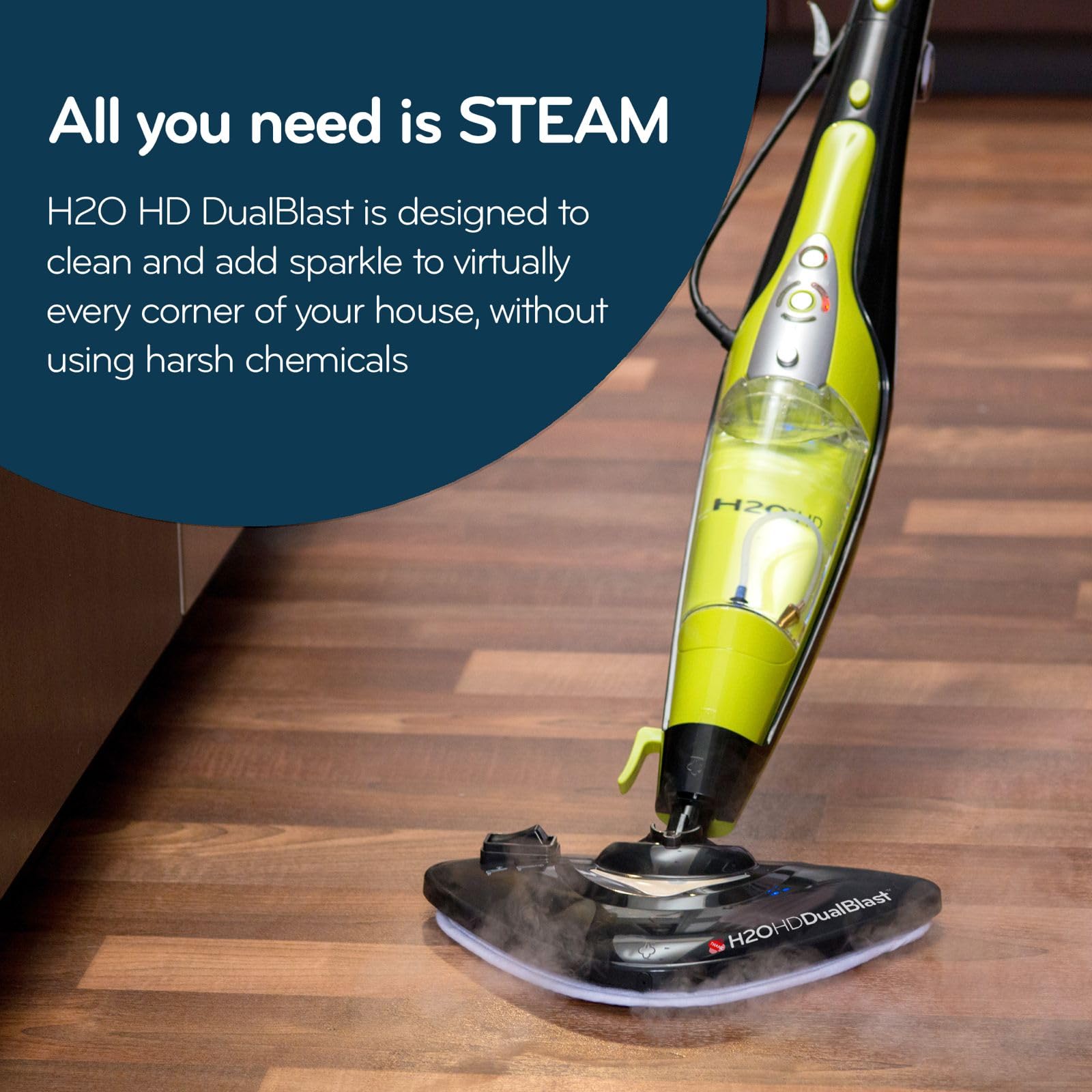 H2O HD 5-in-1 DUALBLAST Steam Mop and Handheld Steam Cleaner For Floor Cleaning, Hardwood Floors, Grout Cleaner, Upholstery Cleaner, Tiles and Carpets