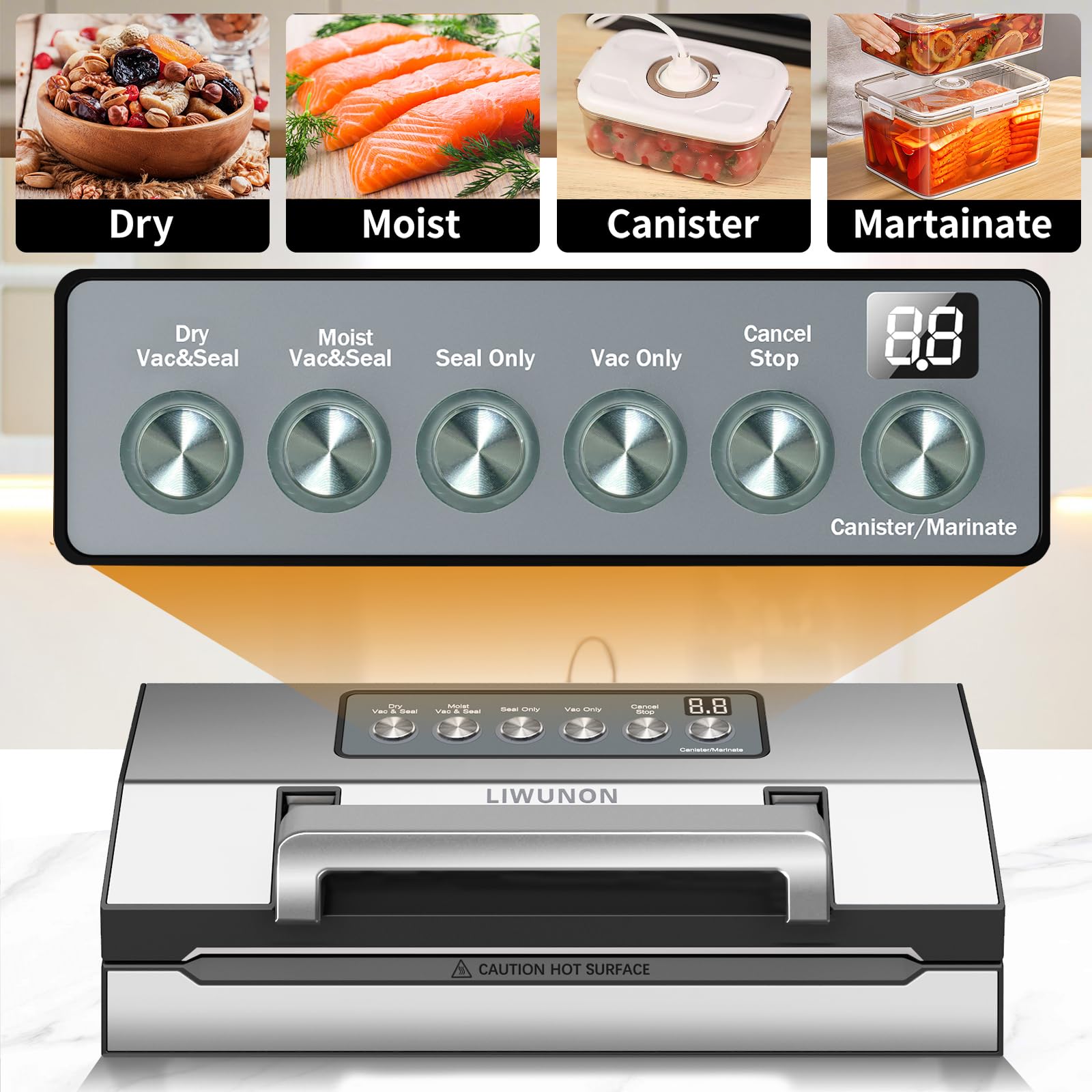 2025 Upgraded Precision Fast-Vacuum Sealer, LIWUNON Commercial Full Automatic Food Vacuum Sealer Machine, Double Heat Seal, Built-in Cutter&Bag Storage, Powerful Food Vacuum Saver, 2 Bag Rolls&hose