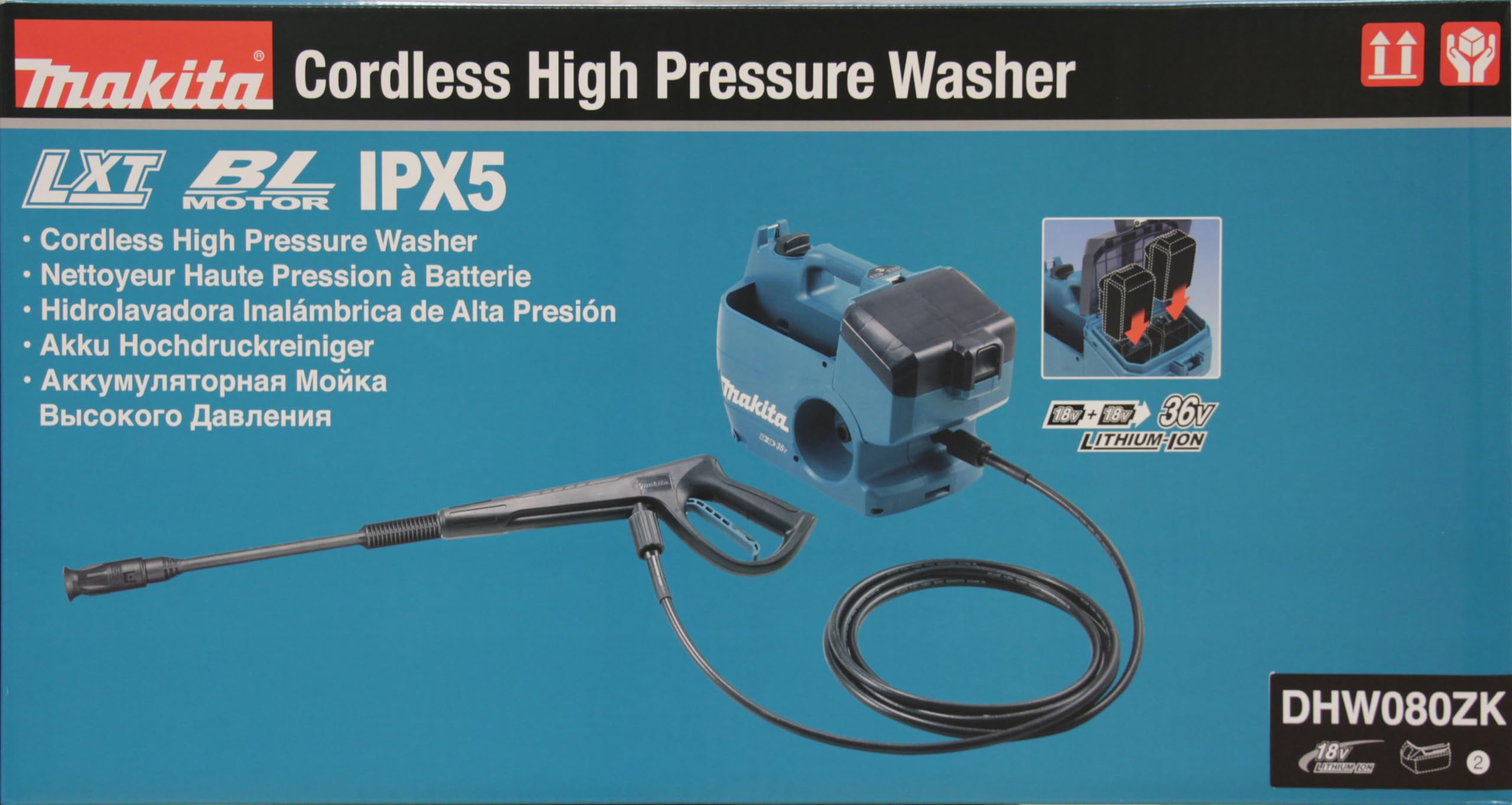 Makita DHW080ZK Twin 18V (36V) Li-ion LXT Brushless Pressure Washer – Batteries and Charger Not Included