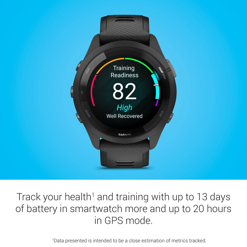 Garmin Forerunner 265 Running Smartwatch, Colorful AMOLED Display, Training Metrics and Recovery Insights, Black and Powder Gray