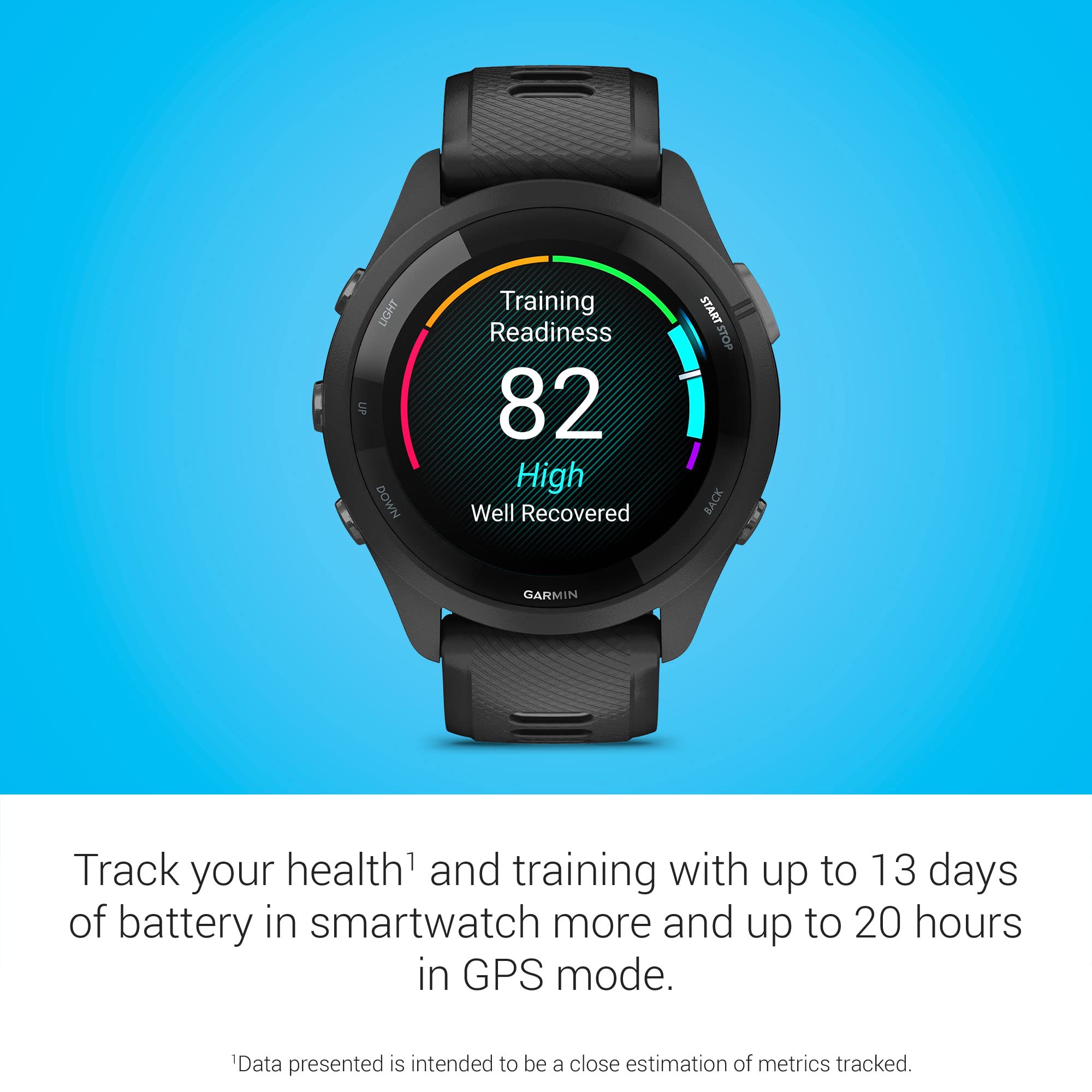 Garmin Forerunner 265 Running Smartwatch, Colorful AMOLED Display, Training Metrics and Recovery Insights, Black and Powder Gray
