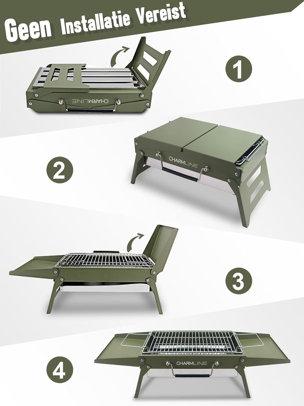 Charmline Foldable Portable Charcoal Grill 34x23cm Green