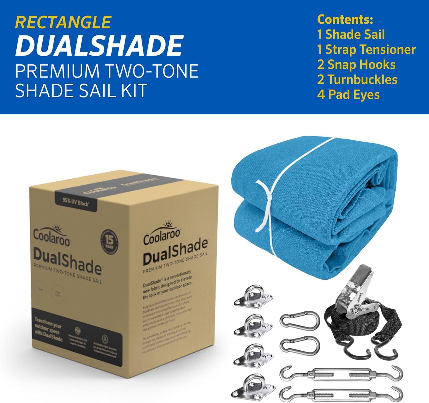 Coolaroo DualShade Shade Sail 95% UV Two-Tone 12x8 ft Santorini