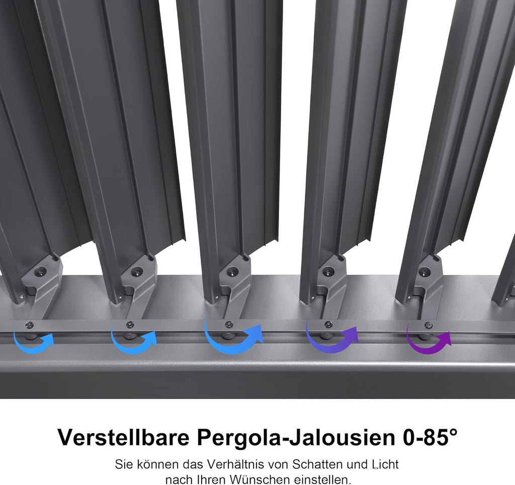 PURPLE LEAF 3.5x6.25m Freestanding Aluminum Pergola Adjustable Slat Roof Grey