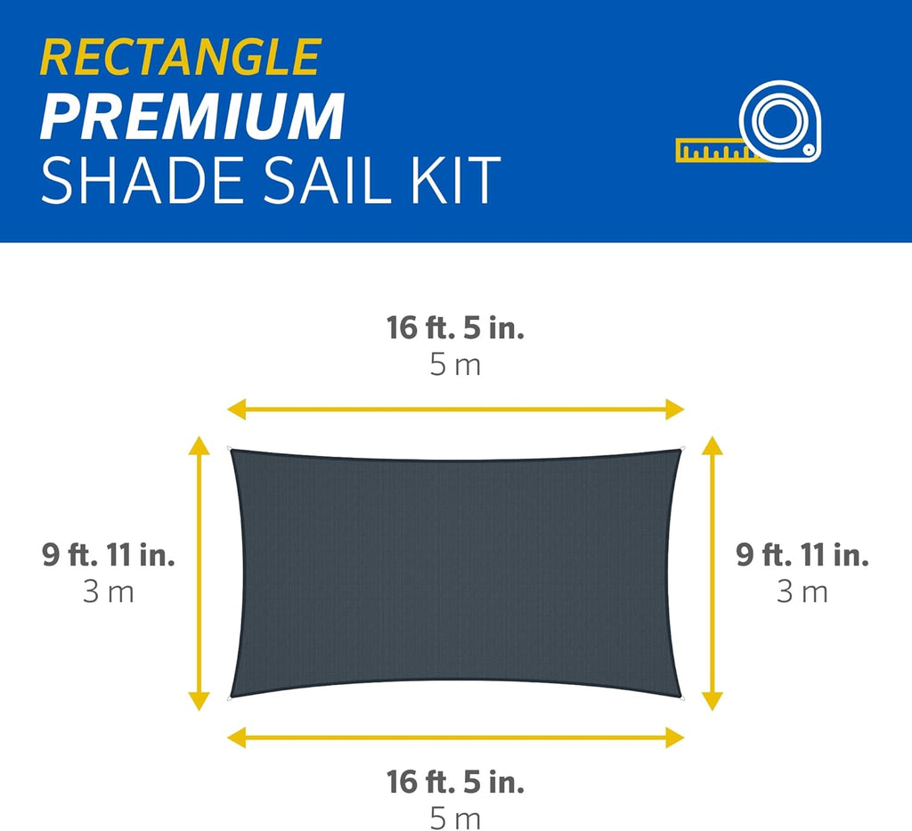 Coolaroo Premium Shade Sail Kit 95% UV Block Commercial-Grade Outdoor Sun Shade