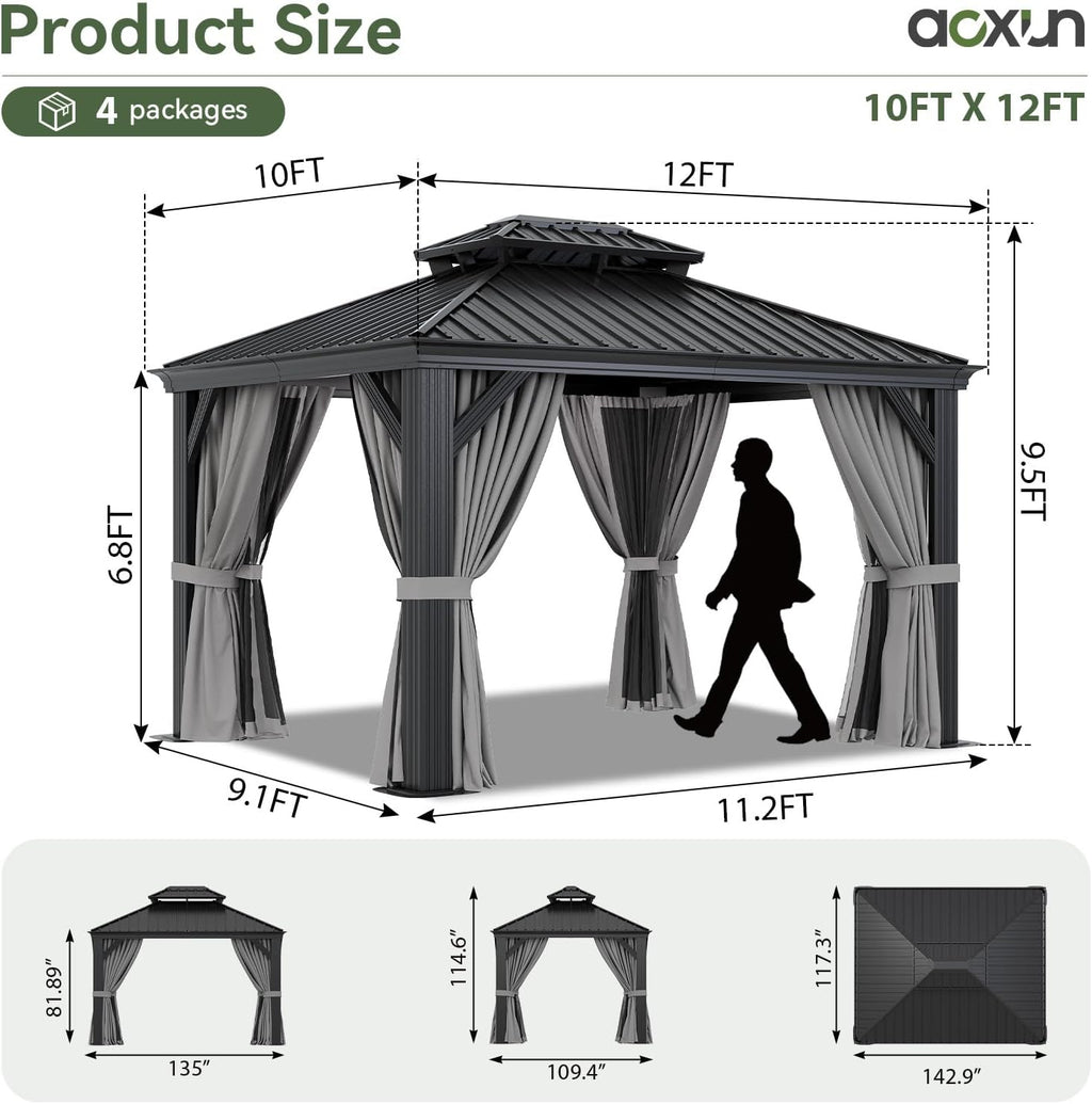 Aoxun Aluminum Hardtop Gazebo With Drainage System Gray